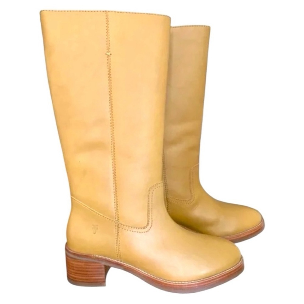 New Frye Camryn Tall Leather Equestrian Pull On Boots Banana - Picture 4 of 12